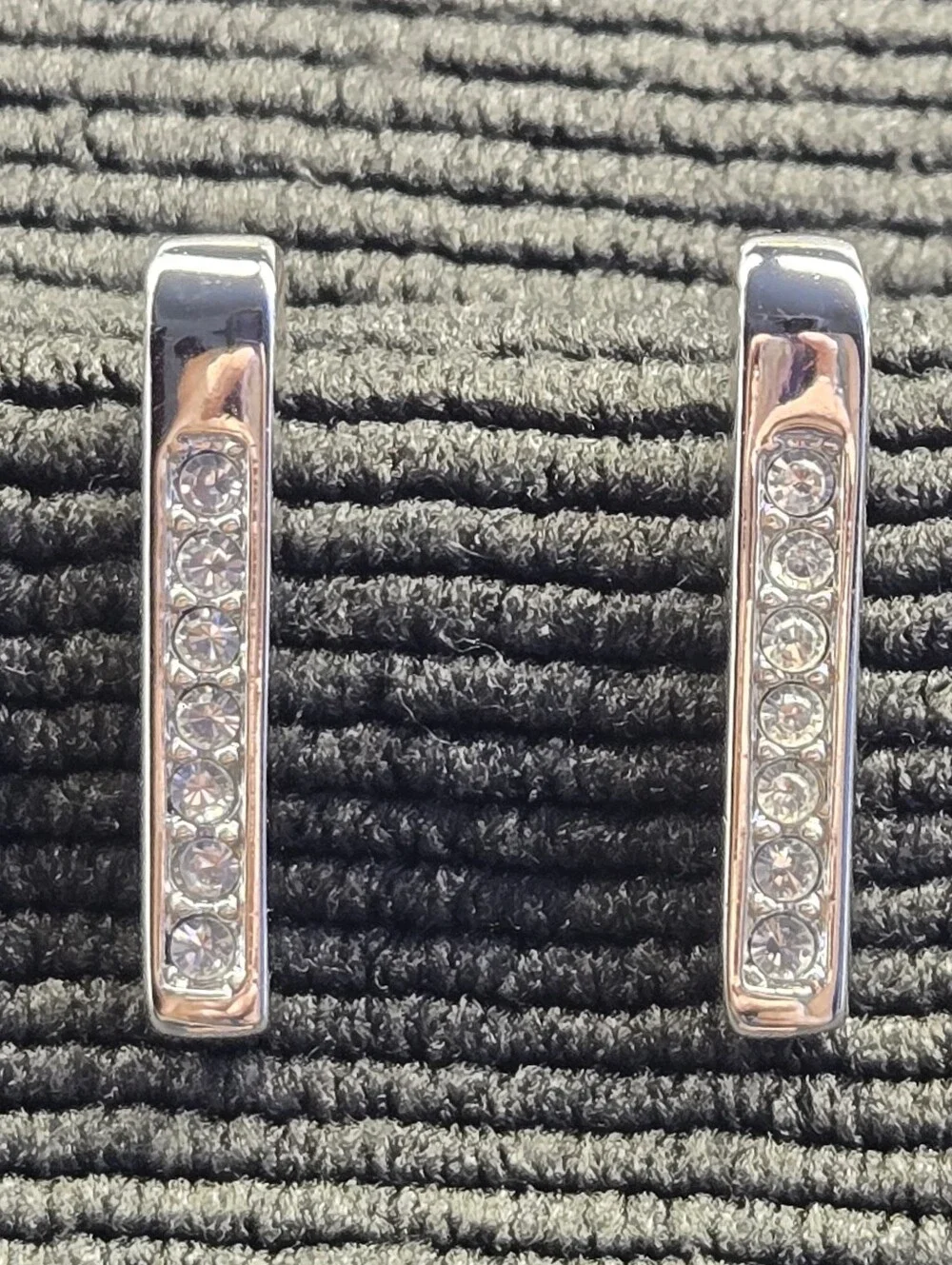 Swarovski Crystal Bar Stud Earrings Silver Tone Clear Pave